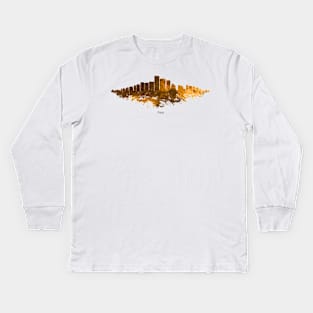 Phoenix City Skyline - Watercolor Orange, Brown Kids Long Sleeve T-Shirt